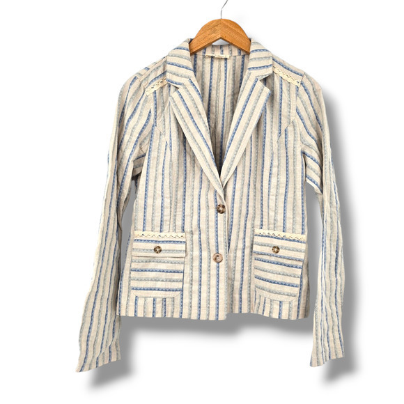Hem & Thread Women's Seersucker Stripe Cotton‎ Lightweight Blazer Size Small - Picture 1 of 10
